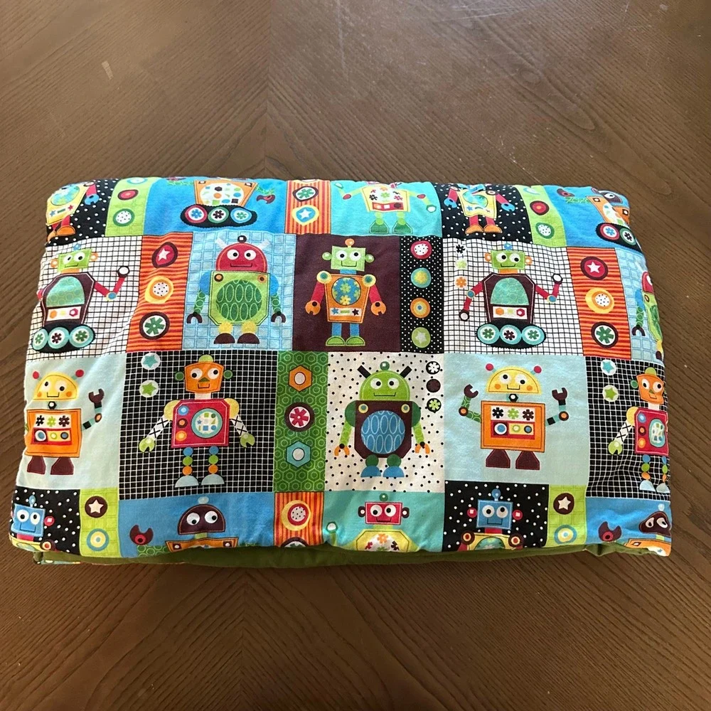 Handmade Robot Quilted Baby Blanket Colorful Nursery Stroller Quilt 40 x 28